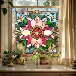 Stained glass window film colorful floral static cling privacy home decor sticker decal