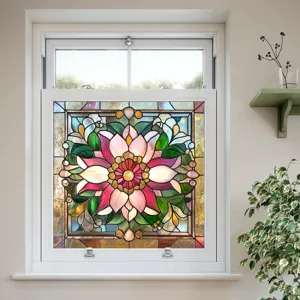 Decorative stained glass window film static cling floral privacy sticker for home decor.