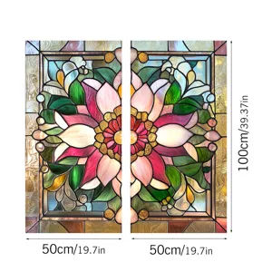 Stained glass window film colorful floral static window sticker, 50x100cm home decor.