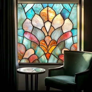 Stained glass window film decorative static cling PVC window sticker for home privacy decor.