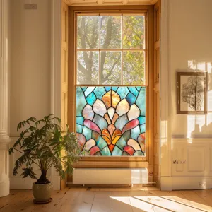 Stained glass window film, colorful PVC static cling decorative window sticker for home decor.