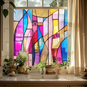 Stained glass window film colorful PVC static cling decorative glass sticker for home window decor.