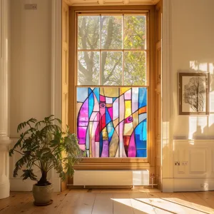 Stained glass window film decorative static PVC non-adhesive colorful home window sticker detail