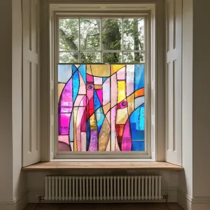 Colorful stained glass window film decorative PVC window sticker for home glass decoration detail.