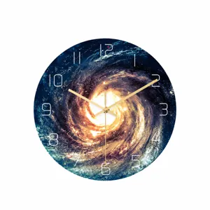 Detailed view of the starry sky vortex acrylic wall clock with elegant golden hands.
