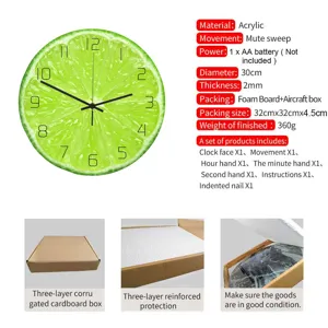 Acrylic lime slice wall clock silent sweep quartz decorative clock for home living room