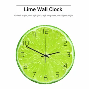 Detailed view of the acrylic lime slice wall clock surface, showing glossy texture and clear numbers.