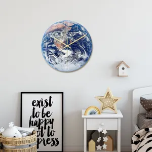 Orologio da Parete Terra Luminosa Acrilico Stampa UV Movimento Silenzioso Orologio Pianeta Per Soggiorno Camera da Letto Decorazione