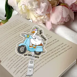 Cute silly goose acrylic badge reel ID card holder for office workers and students.