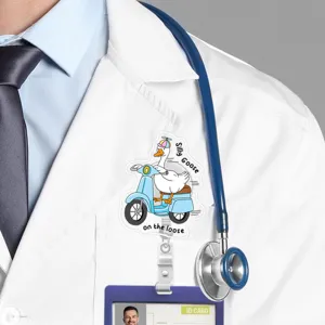 Silly goose badge reel with cute scooter duck design for nurses, doctors, students, and ID cards.