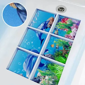 Detail view of anti-slip bathtub stickers featuring ocean dolphin prints and frosted texture surface.