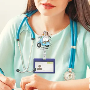 Cute silly goose badge reel with ID card holder, perfect for doctors, nurses and students.
