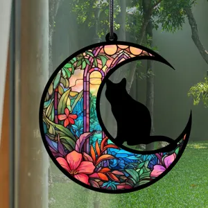 Buntglas Stil Mond Katze Hängeschild Haus Schlafzimmer Wohnzimmer Innendekoration Anhänger