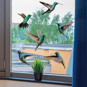 Adesivo per finestre in vetro elettrostatico a colori, colibrì anti-collisione.