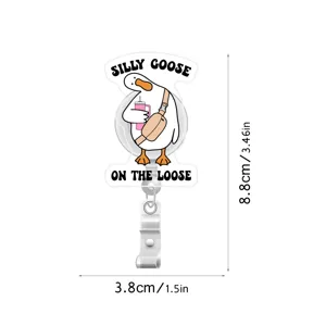 Cute silly goose badge reel retractable ID card holder for nurse student office staff key chain