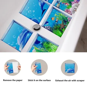 Anti-slip bathtub stickers with marine dolphin and fish designs, frosted safety treads for bathroom.