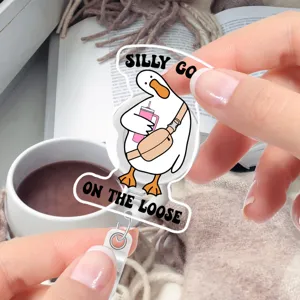 Cute silly goose badge reel retractable ID card holder for office workers and students lovely