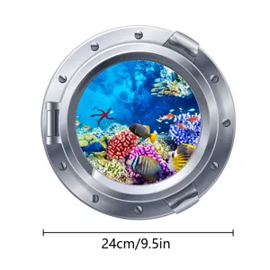 3D Porthole Underwater World Wall Sticker Ocean Animal Fridge Decal Home Decor 24cm