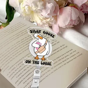 Cute silly goose retractable badge reel ID card holder for office workers and students.