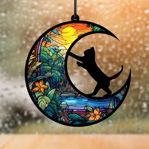 Buntglas Katze Mond Hängende Ornament Acryl Anhänger Fenster Dekoration Deko Geschenk