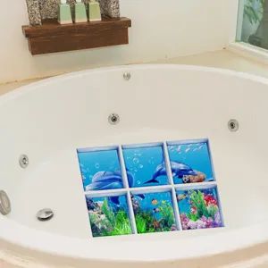 Non slip bathtub sticker waterproof ocean dolphin marine life bathroom anti slip decal 6pcs
