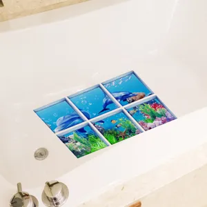 Detail shot of non slip bathtub stickers featuring marine dolphin design for bathroom safety.