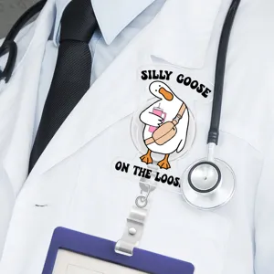 Retractable badge reel featuring cute silly goose design, perfect for nurses, doctors and staff.