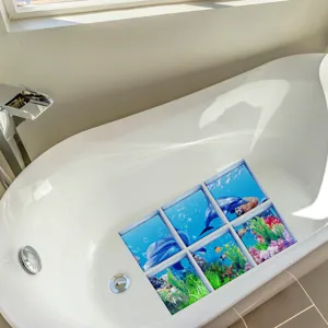 Detailed view of underwater dolphin anti-slip bathtub stickers set for bathroom safety.