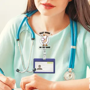 Cute silly goose badge reel with blue ID card holder, perfect for nurses, doctors, and students.