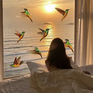 Adesivi per finestre colibrì colorati pellicola vetro statica PVC anti-collisione