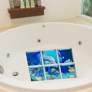 Anti-slip bathtub sticker waterproof frosted shower safety decals ocean dolphin fish pattern