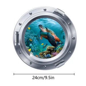 3D Ocean Porthole Sea Turtle Wall Sticker Waterproof Removable Home Decor Decal 24cm