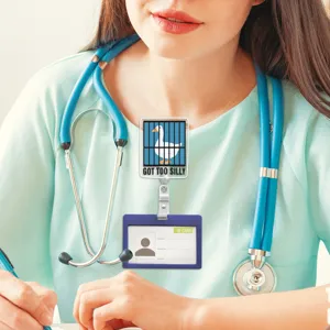 Cute silly goose badge reel with ID card holder, funny retractable reel for nurses and doctors.