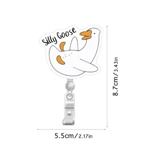 Cute silly goose acrylic badge reel, retractable id card holder with metal clip, 8.7cm