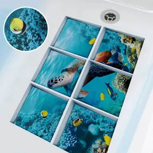 Detailed view of non-slip bathtub stickers featuring vibrant underwater ocean sea turtle design.
