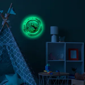 Glow in the dark marine animal wall sticker porthole design for kids room decor detail shot.