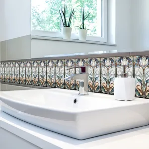 Adesivi per piastrelle in stile Liberty vintage per decorazione murale cucina e bagno.