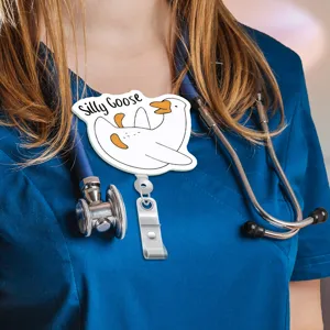 Cute silly goose badge reel funny nurse ID card holder retractable clip for work hospital