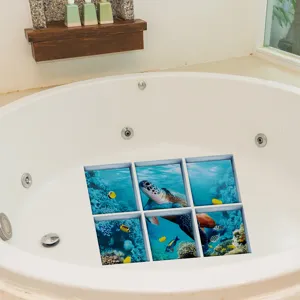 Non-slip bathtub sticker with ocean turtle design, waterproof safety mat for bathroom floor.