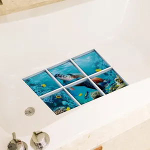 Non-slip bathtub stickers with underwater turtle design for safe bathroom shower use.
