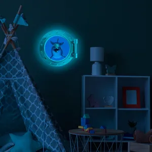 Glow in the dark dolphin porthole wall sticker luminous sea animal kids room decor