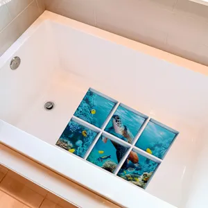 Details showing the non-slip bathtub stickers with ocean turtle pattern for safe bathroom use.