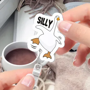 Retractable badge holder with cute funny silly goose cartoon design for work student ID cards