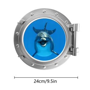 Luminous porthole wall sticker dolphin 3d fake window home decor wall decal 24cm size