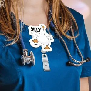 Funny silly goose badge reel cute nurse ID holder retractable card badge clip for office