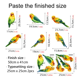 Tabella delle taglie e visualizzazione del layout per adesivi per vetri di finestre statiche colorate.