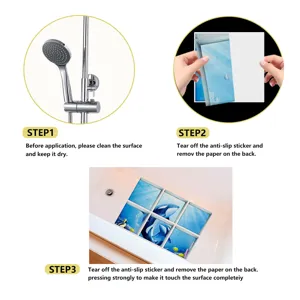 Detailed installation guide for anti-slip bathtub stickers with ocean dolphin pattern.