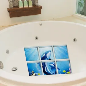 Detailed view showing the textured underwater orca pattern of the bathtub anti-slip sticker.