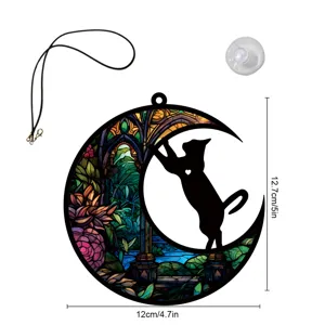 Buntglas Katze Mond Hängeornament mit Saugnapf und Kordel für Heimdekoration 12cm