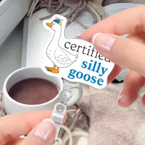 Cute silly goose badge reel retractable ID card holder for office workers and students.